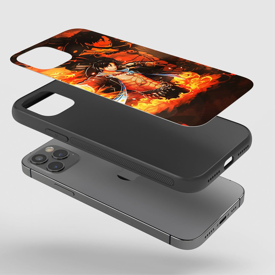 Portgas D Flame Phone Case fitted on a smartphone, illustrating ease of access to all controls.