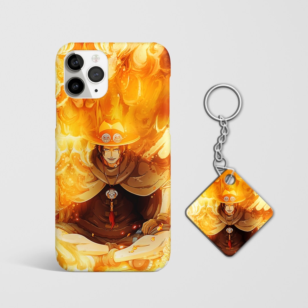 Close-up of Portgas D Ace Phone Cover, showcasing detailed artwork with Keychain.