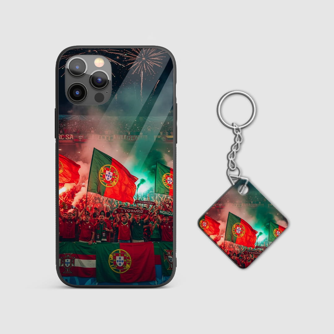 Portugal football fans fireworks silicone phone case with Keychain