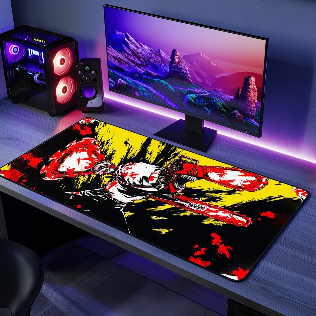 Power Surge Desk Mat on gaming desk setup