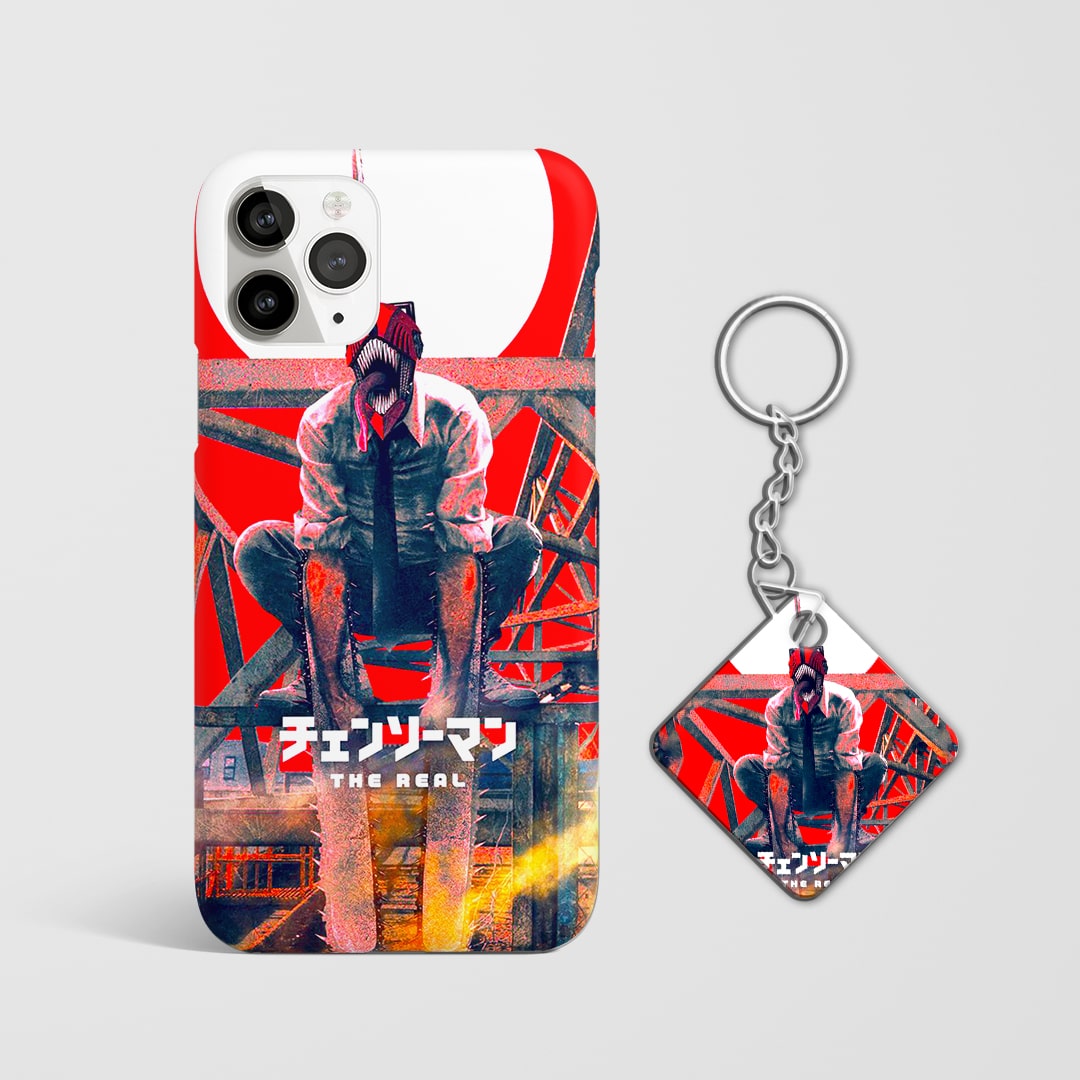 Back design of Chainsaw Man Red Rising Denji case with Keychain