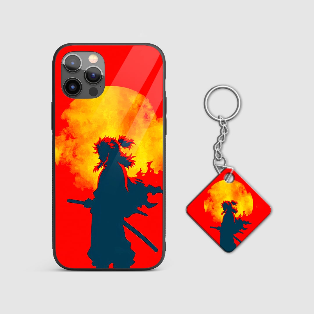 Anime Rengoku Sun Printed Silicone Protective Case with Keychain