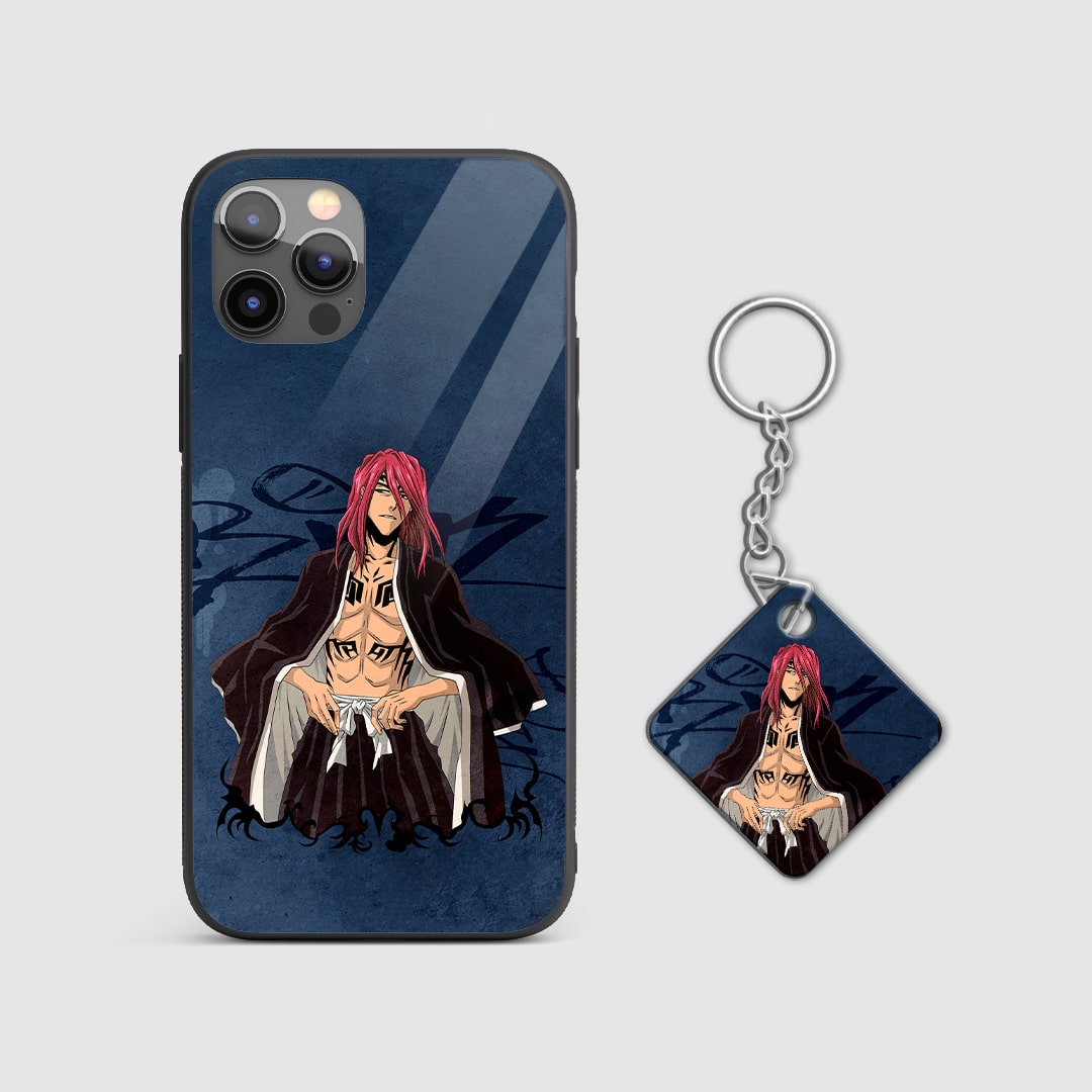 Fierce design of Renji Abarai from Bleach on a durable silicone phone case with Keychain.