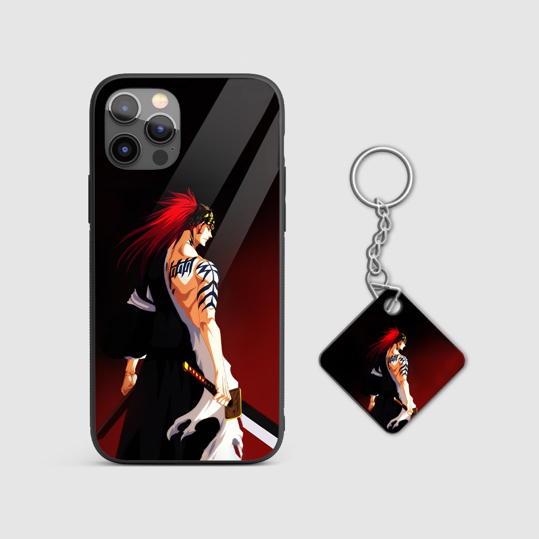 Minimalist design of Renji Abarai from Bleach on a durable silicone phone case with Keychain.