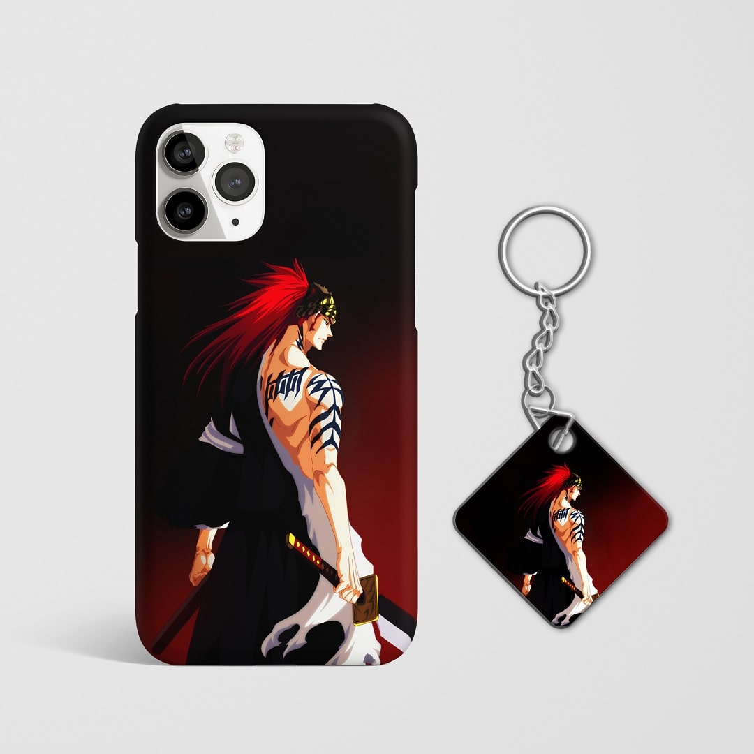 Close-up of Renji Abarai’s intense expression in minimalist style on phone case with Keychain.