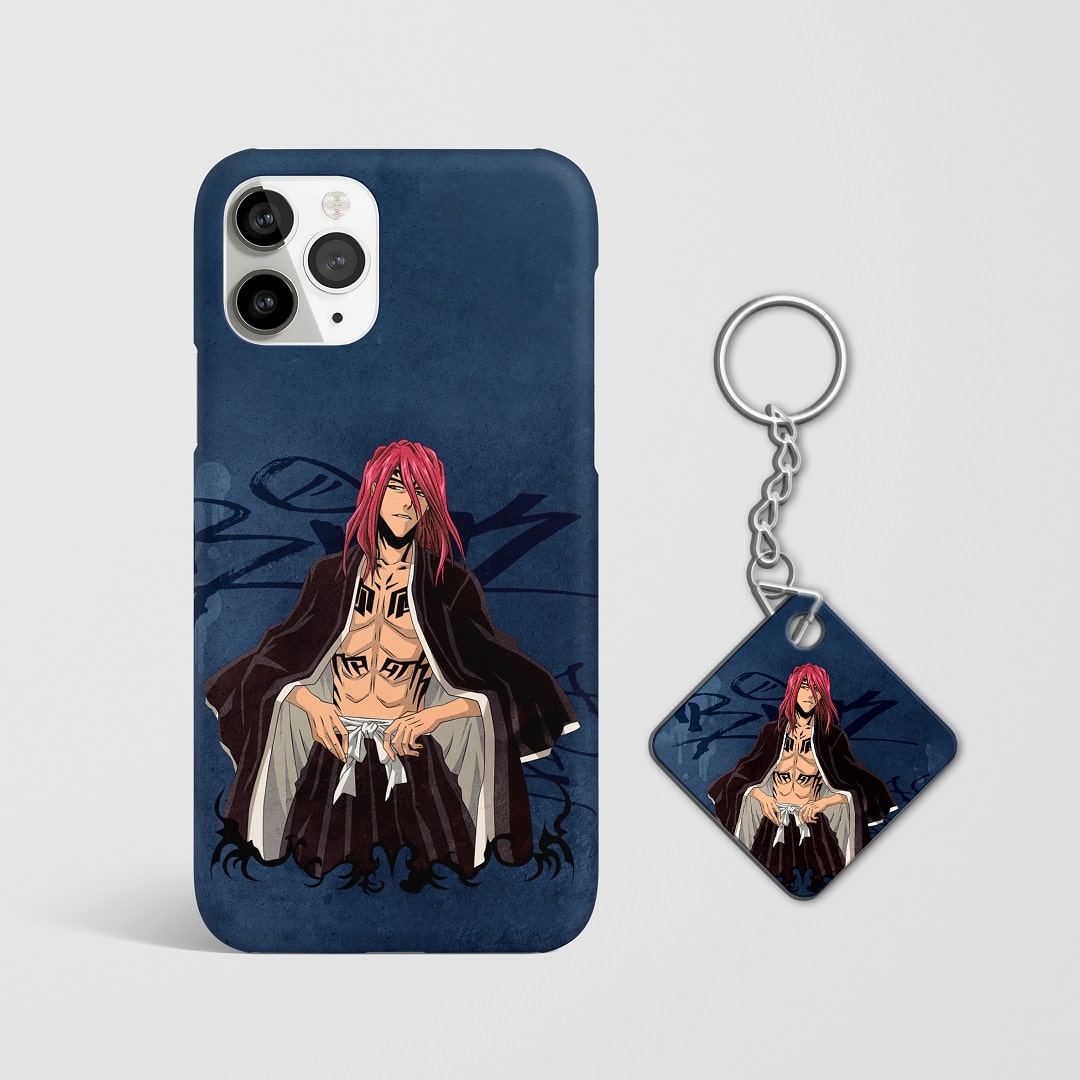 Close-up of Renji Abarai’s intense expression on phone case with Keychain.