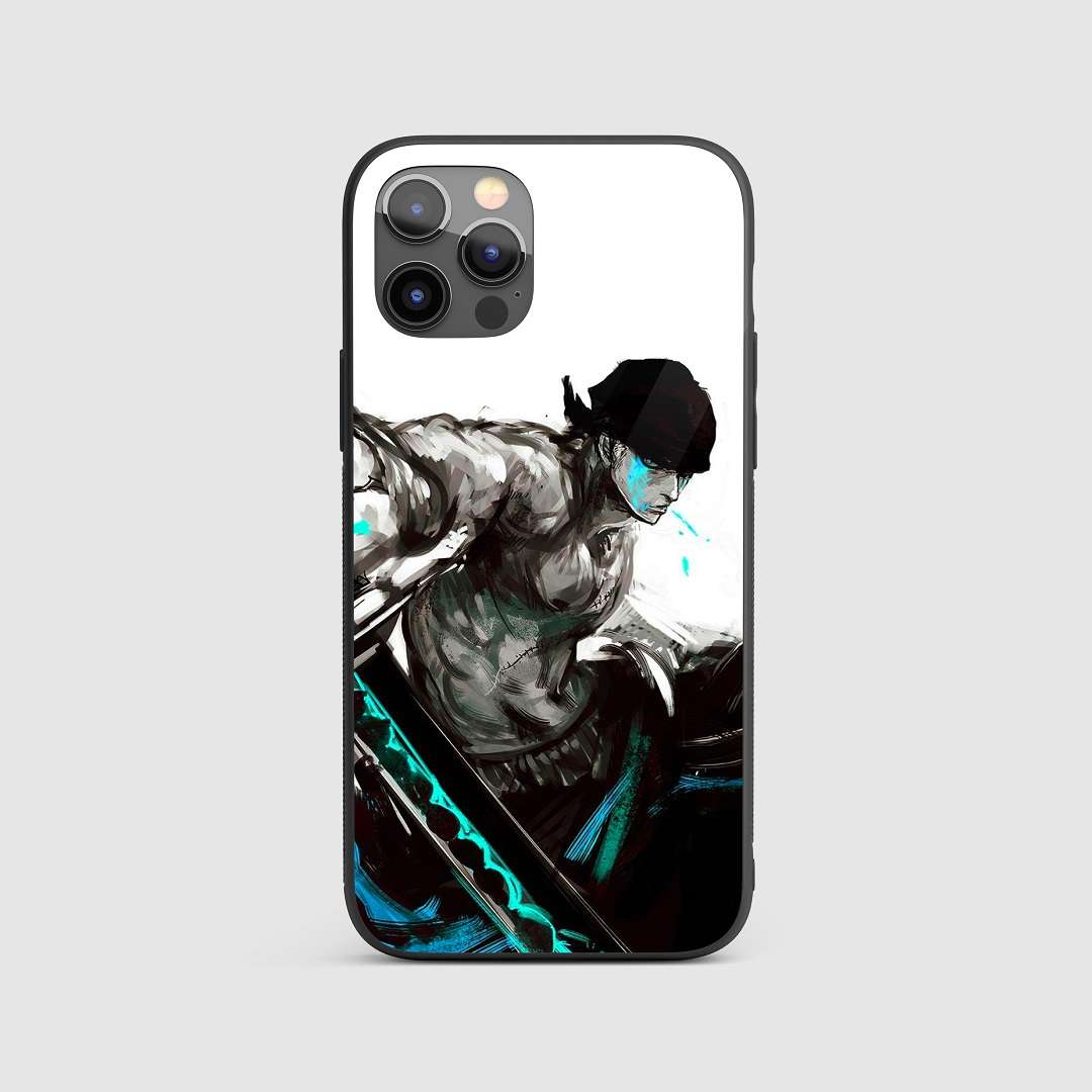 Roronoa Action Silicone Armored Phone Case featuring Zoro in a dynamic sword-fighting pose.