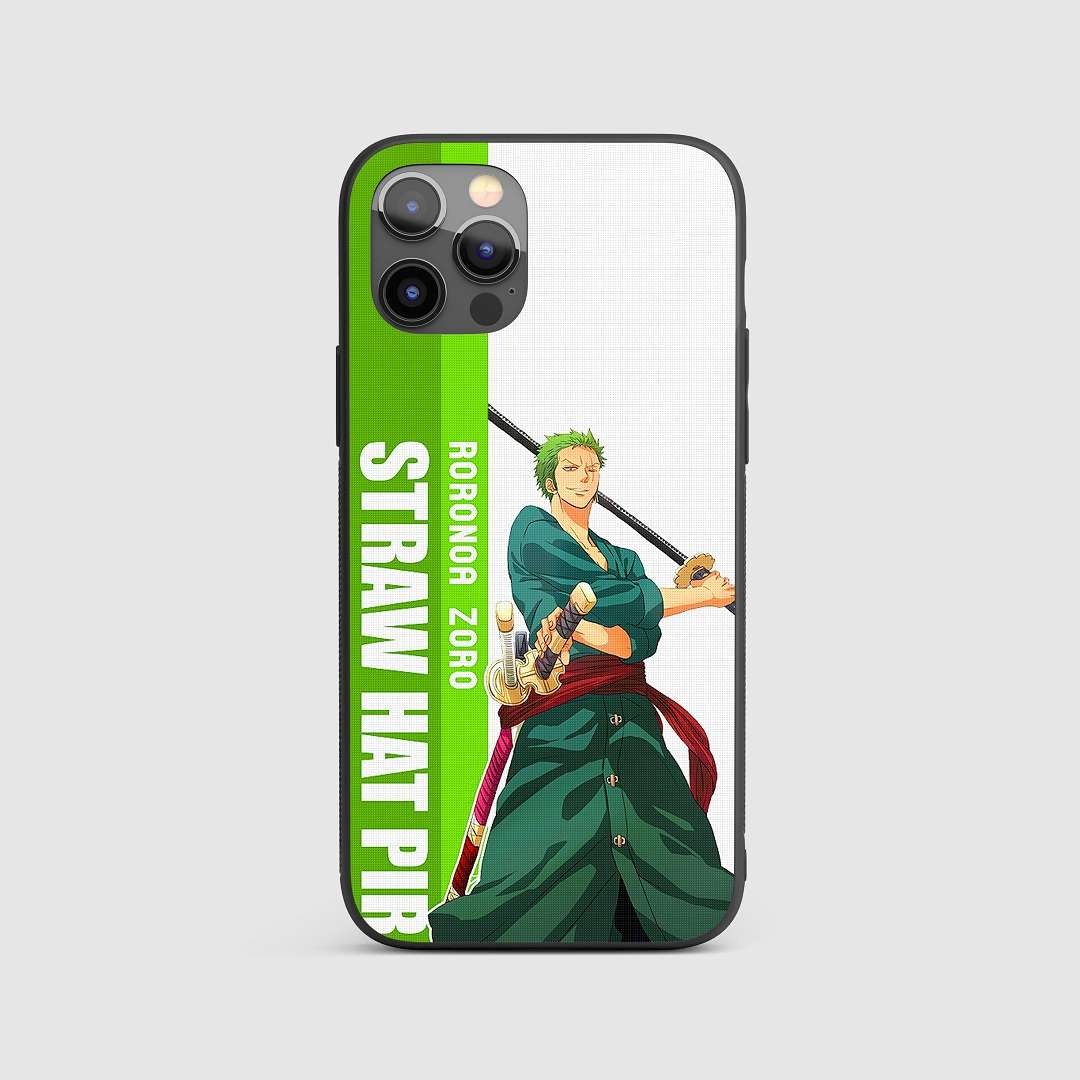 Roronoa Graphic Silicone Armored Phone Case with a vibrant depiction of Zoro in battle.
