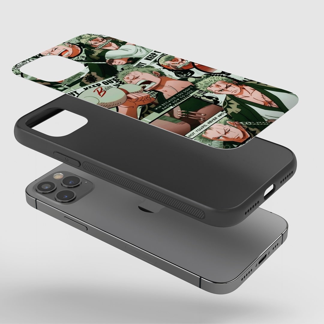 Roronoa Synopsis Phone Case fitted on a smartphone, providing full access to all device features.