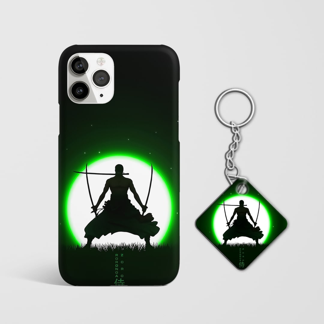 Back view of Roronoa Zoro Minimal Phone Cover featuring subtle artwork with Keychain.