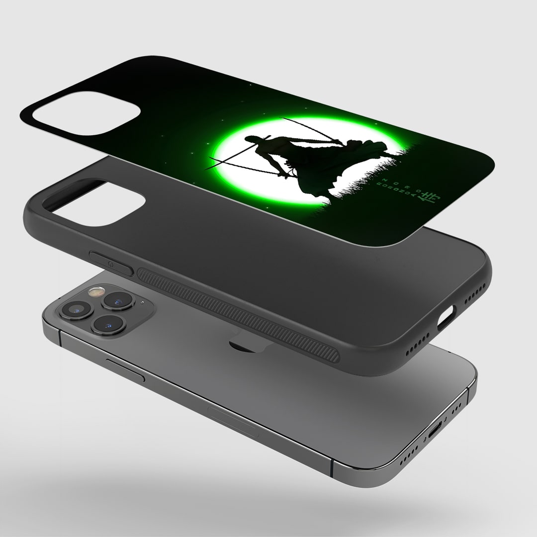 Angled view of Roronoa Zoro Minimal Phone Case showing sleek anime style.