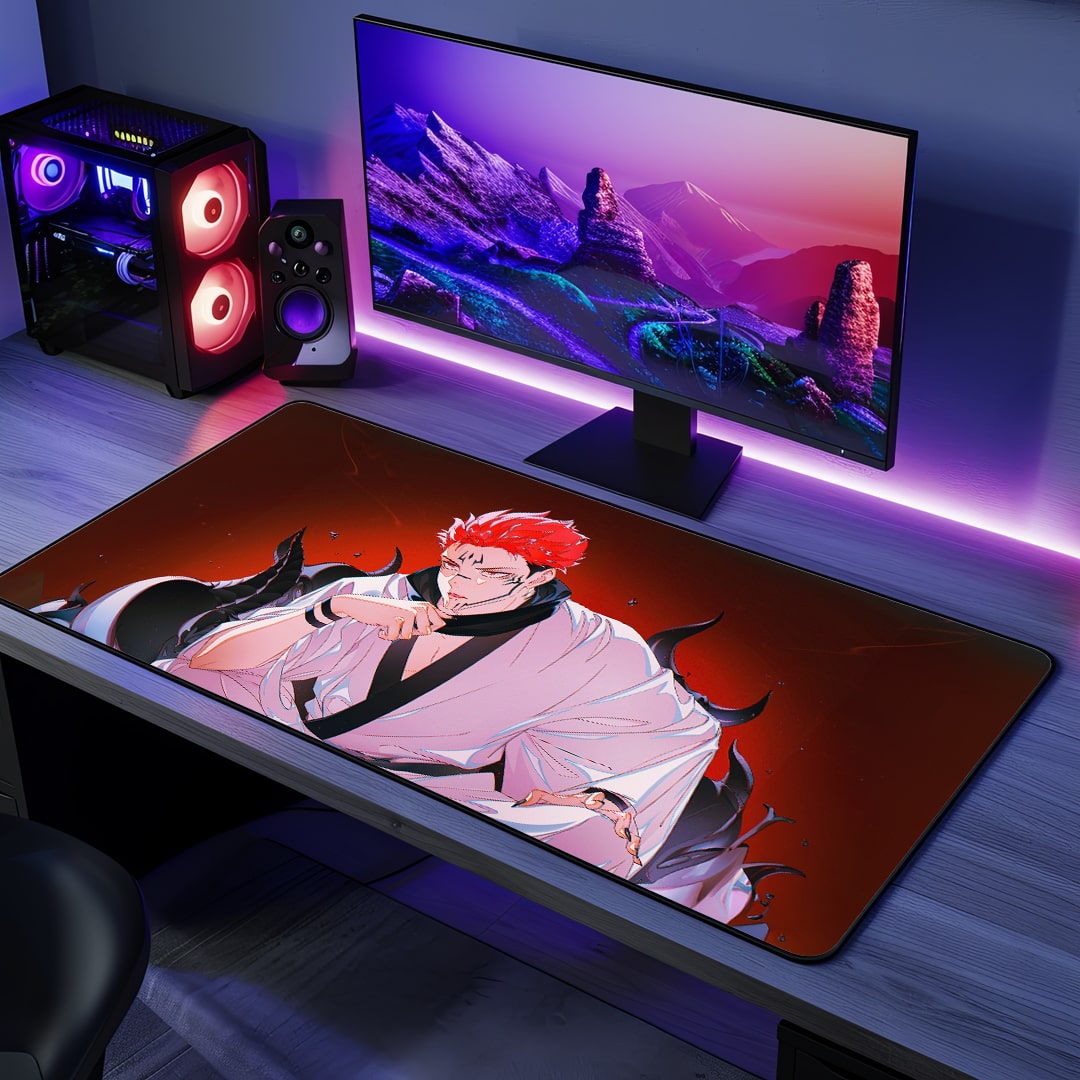 Ryomen Sukuna Throne Desk Mat with fierce anime artwork