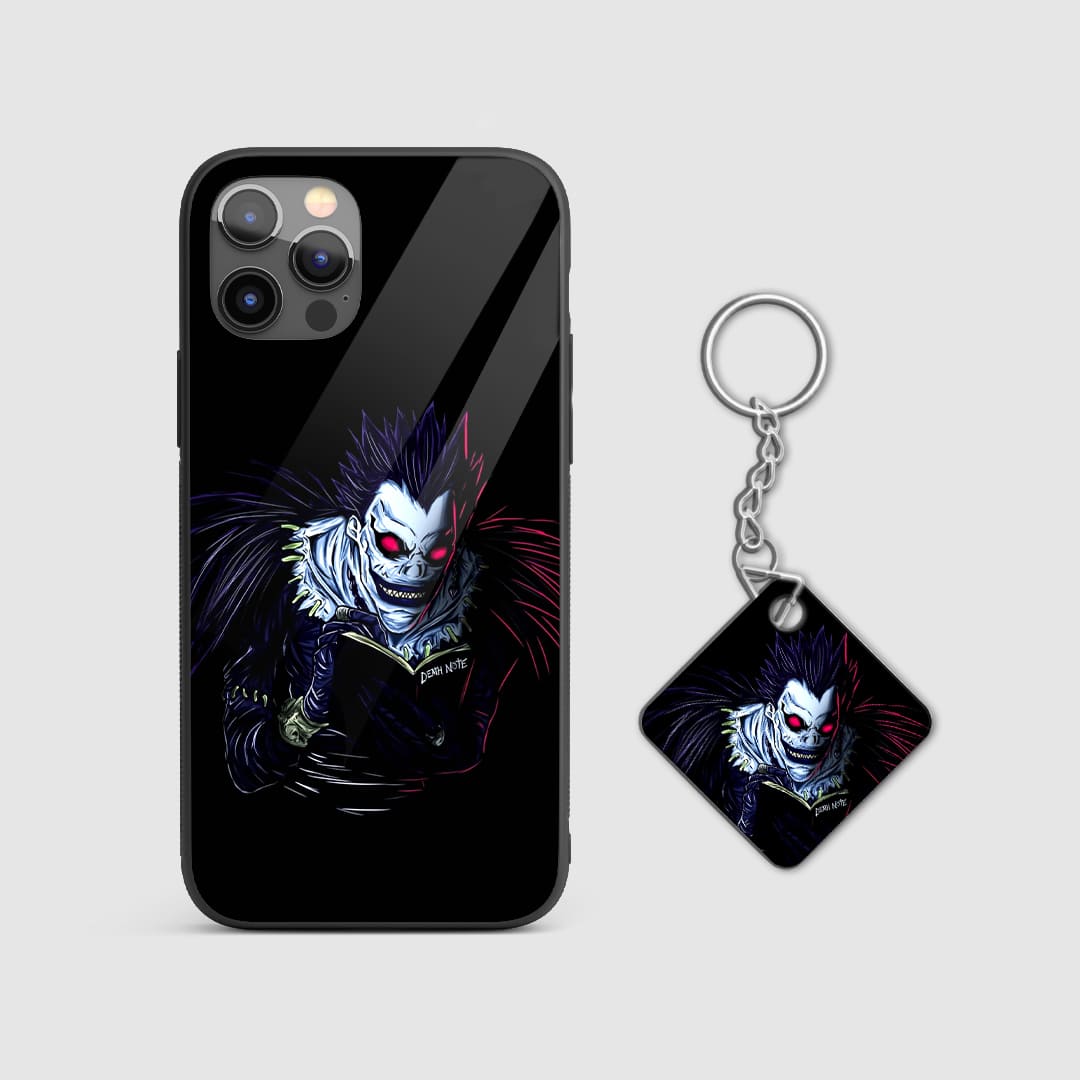 Artistic design of Ryuk from Death Note on a durable silicone phone case with Keychain.