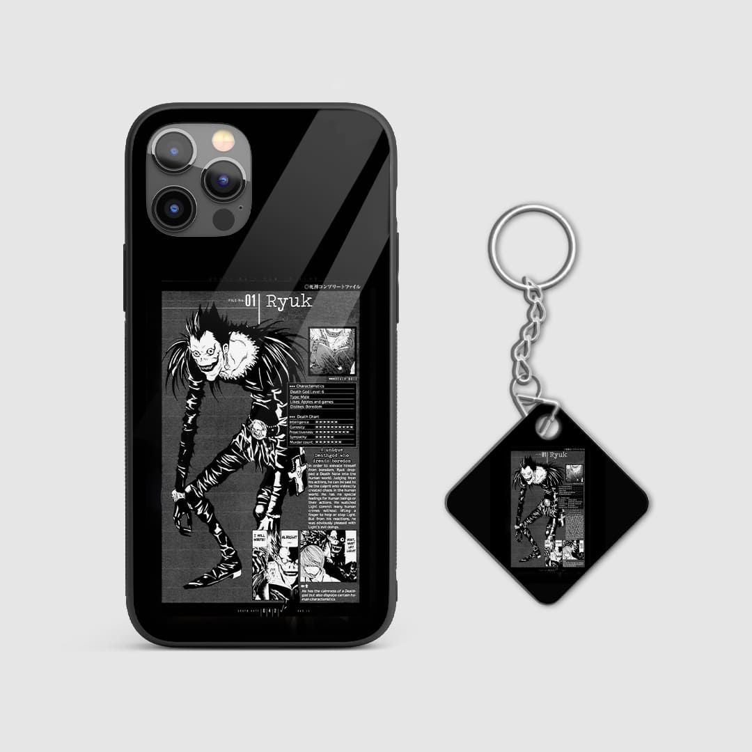 Retro design of Ryuk from Death Note on a durable silicone phone case with Keychain.