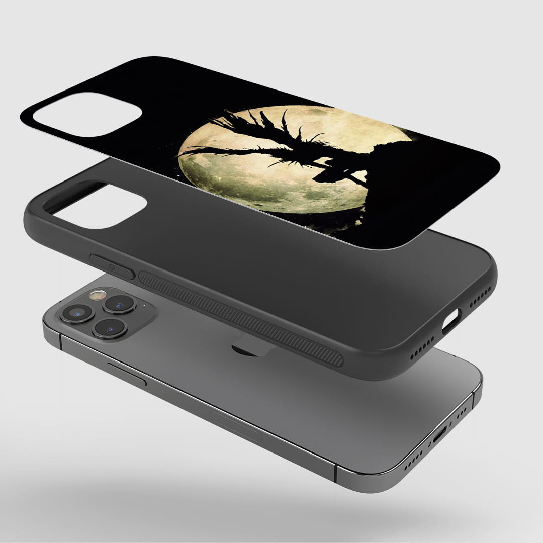 Ryuk Shinigami Moon Phone Case installed on a smartphone, offering robust protection and a captivating design.