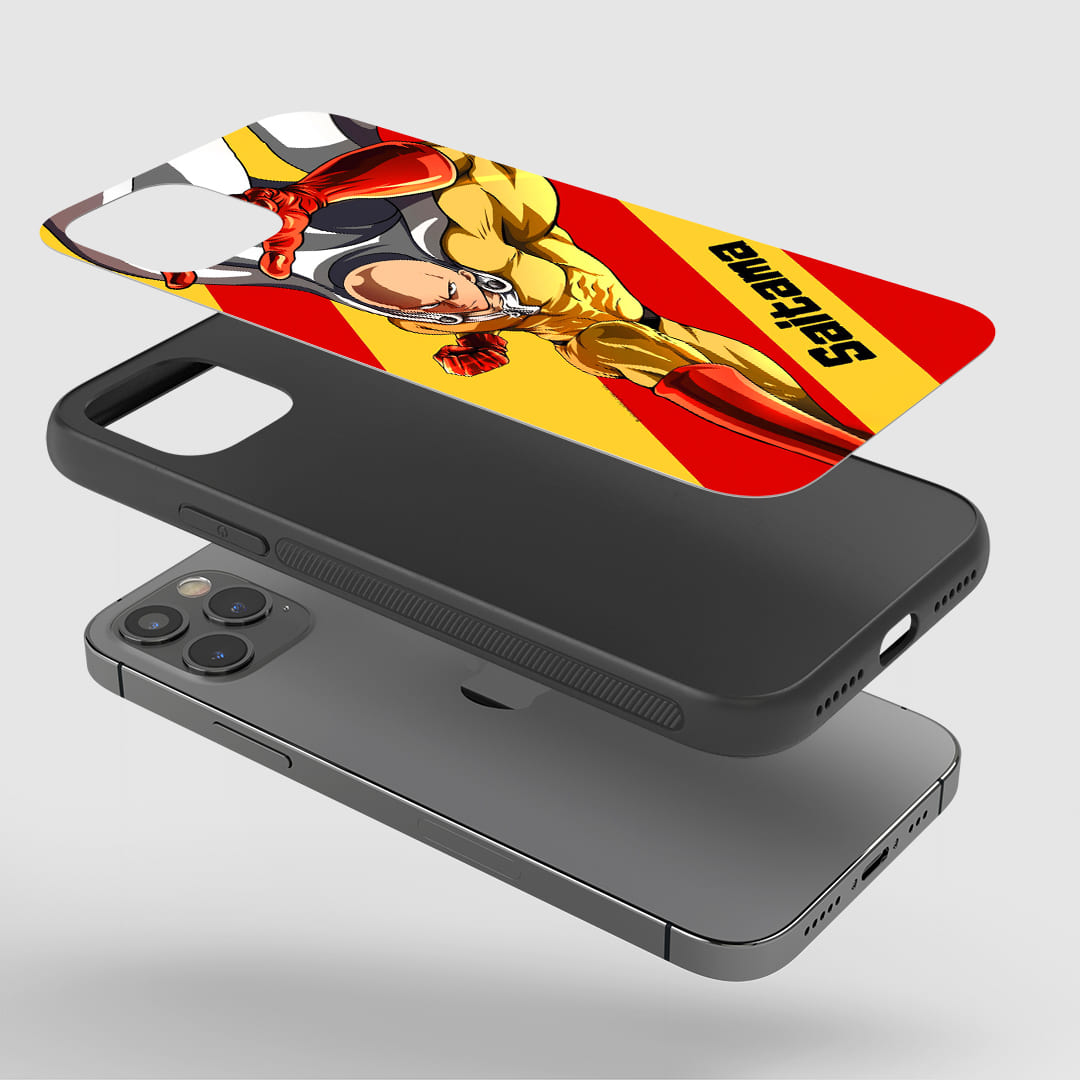 Saitama Action Phone Case installed on a smartphone, offering robust protection and a dynamic design.