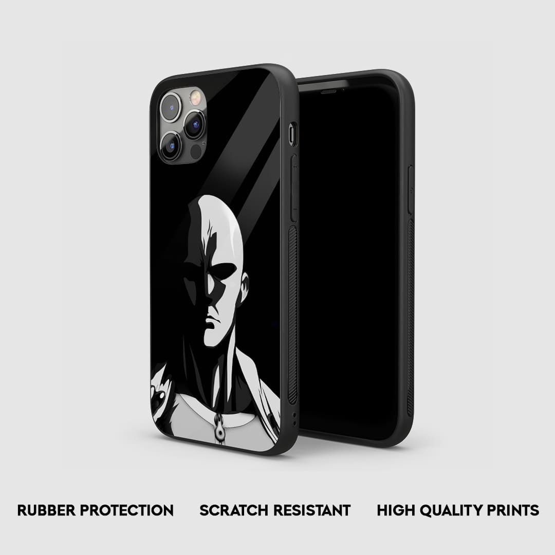 Side view of the Saitama Black and White Armored Phone Case, highlighting its thick, protective silicone material.