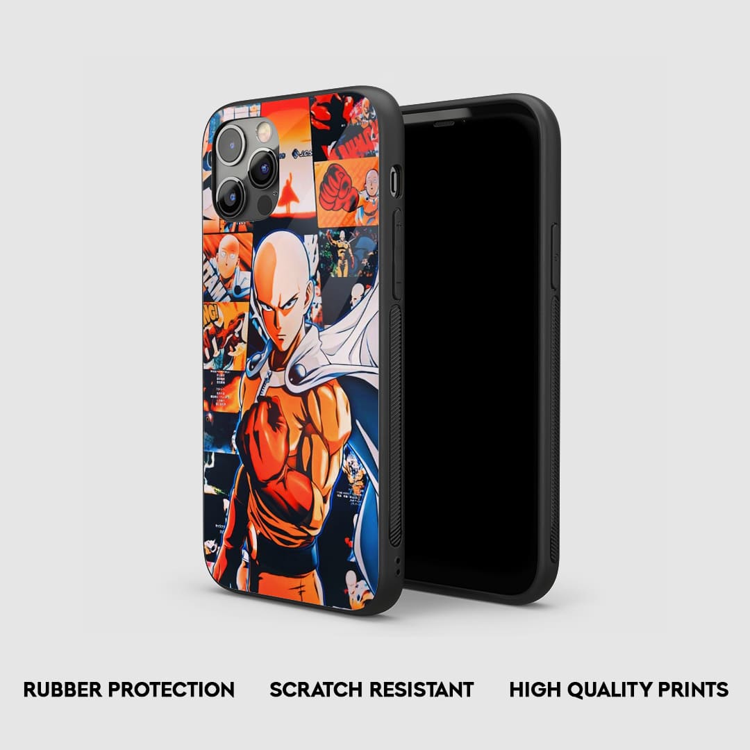 Side view of the Saitama Collage Armored Phone Case, highlighting its thick, protective silicone material.