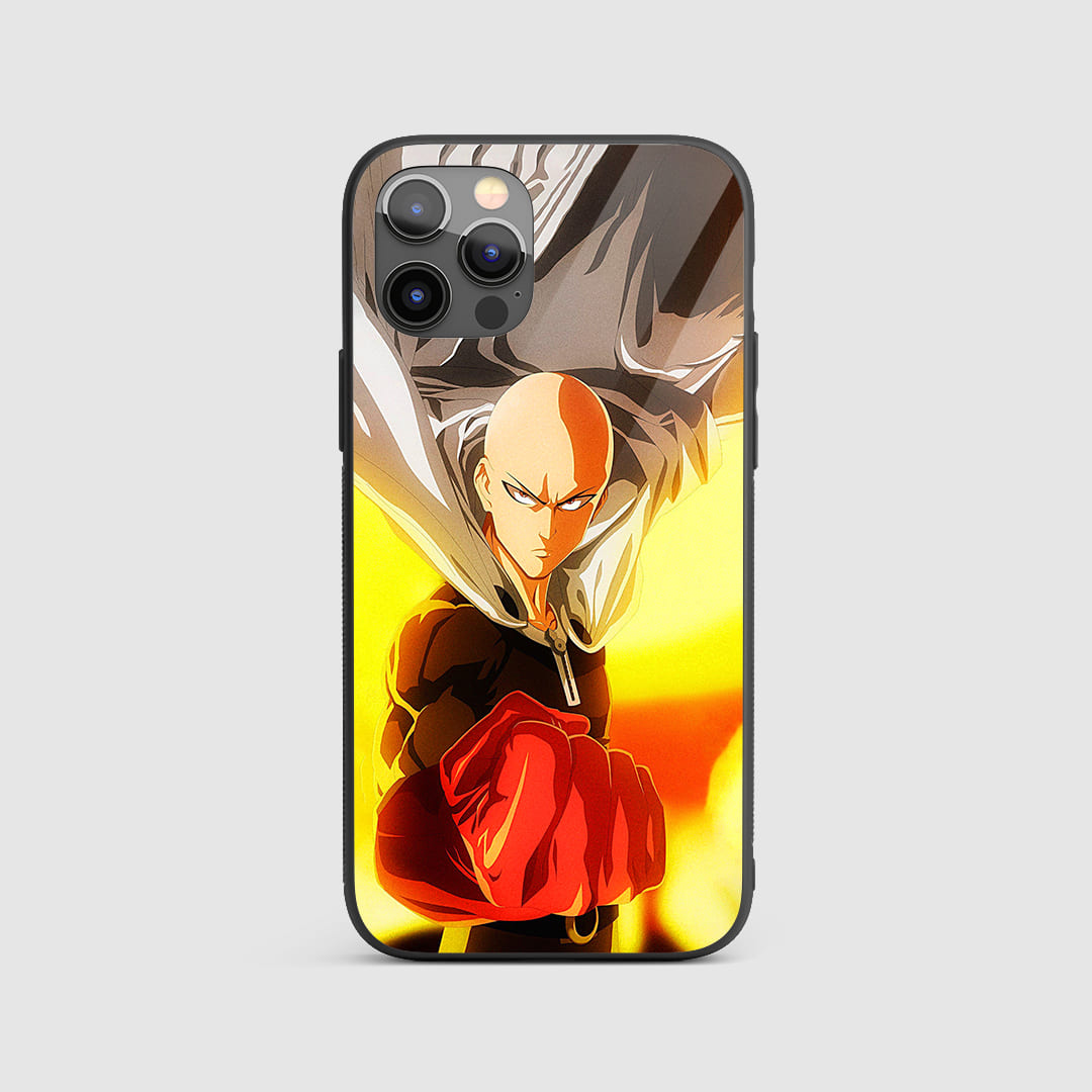 Saitama Graphic Silicon Armored Phone Case featuring intense graphic artwork of Saitama.