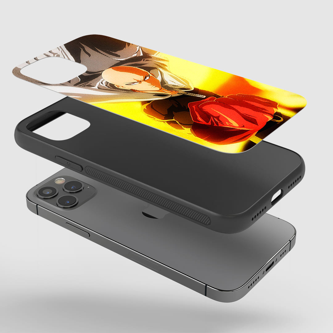 Saitama Graphic Phone Case installed on a smartphone, offering robust protection and a dynamic design.