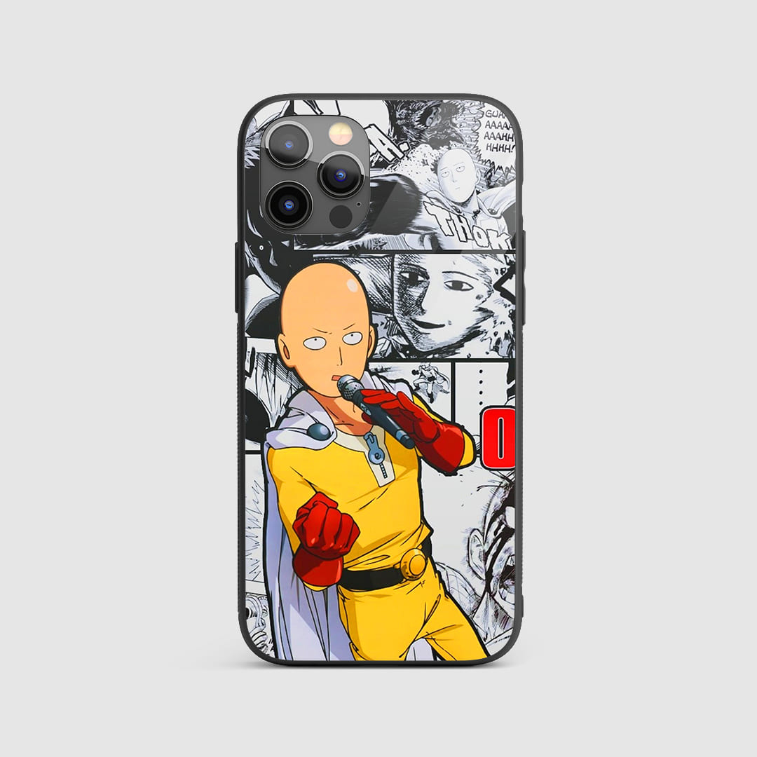 Saitama Manga Silicon Armored Phone Case featuring intense manga-style artwork of Saitama.