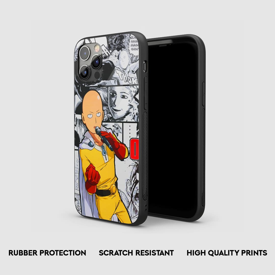 Side view of the Saitama Manga Armored Phone Case, highlighting its thick, protective silicone material.
