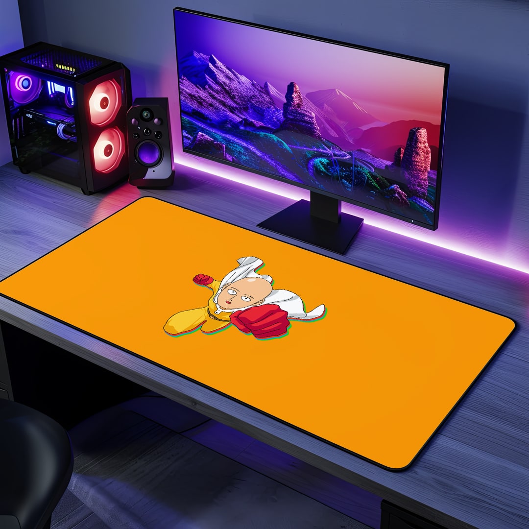 Saitama Minimal Desk Mat with clean anime design