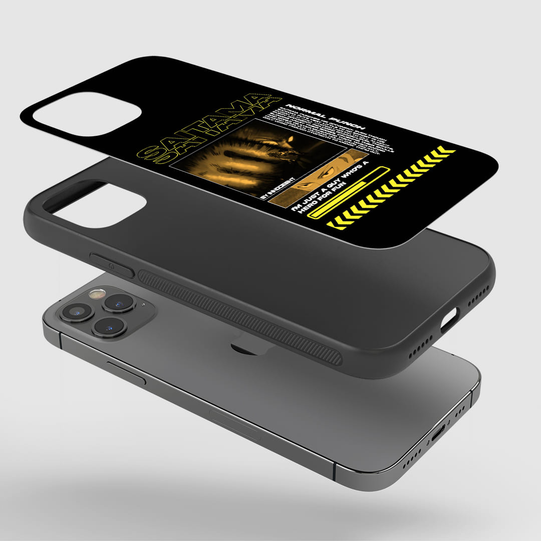 Saitama Normal Punch Phone Case installed on a smartphone, offering robust protection and a dynamic design.