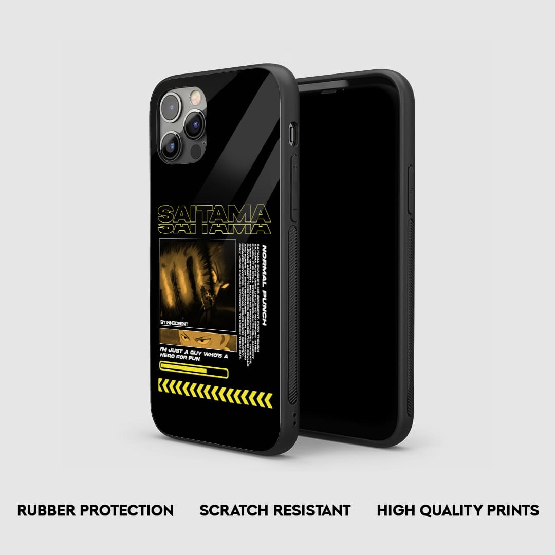 Side view of the Saitama Normal Punch Armored Phone Case, highlighting its thick, protective silicone material.