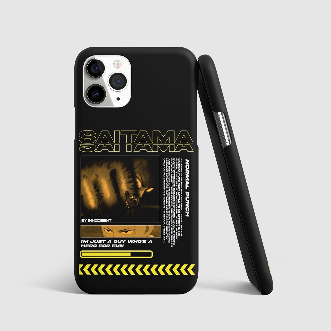 Striking artwork of Saitama from "One Punch Man" executing his Normal Punch on phone cover.