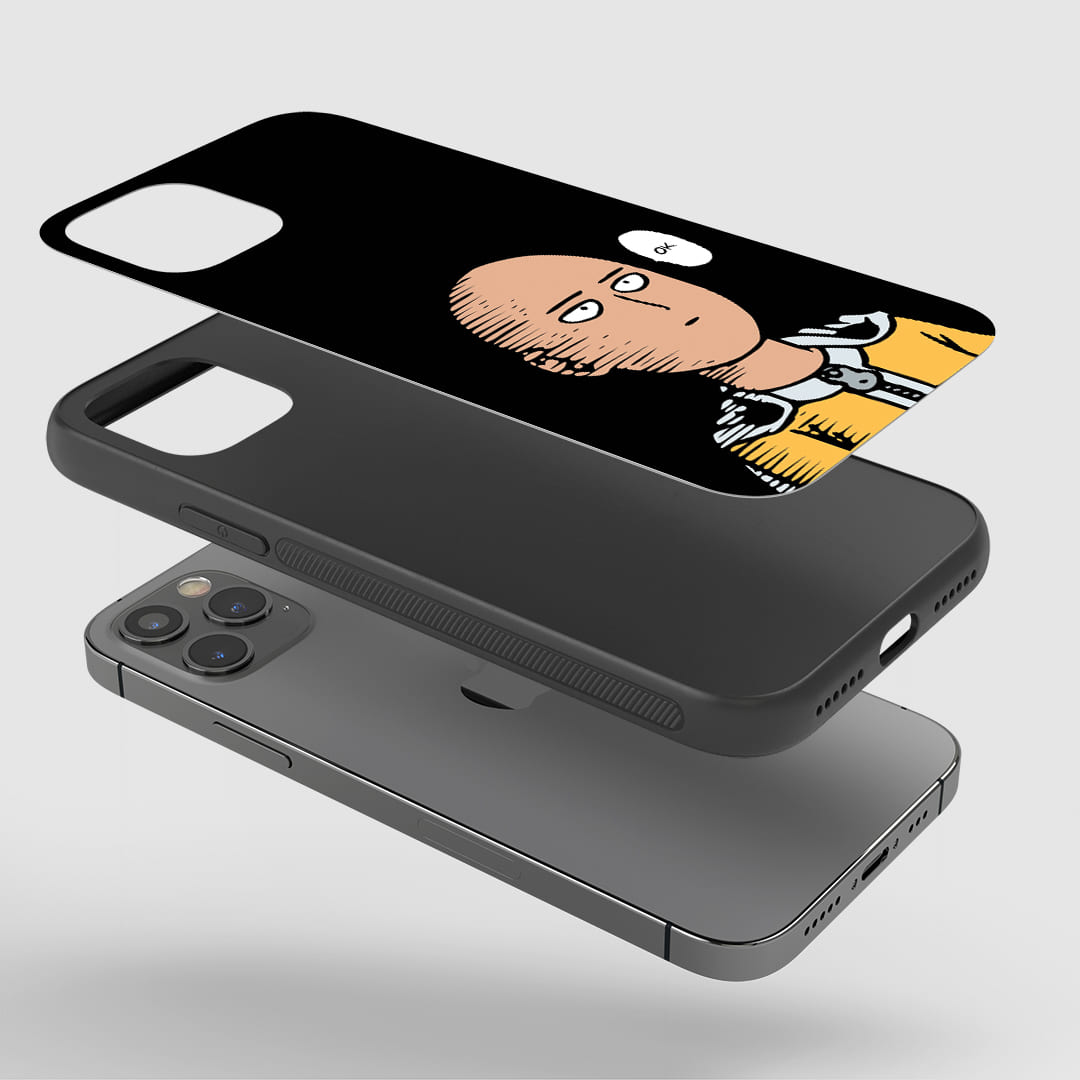 Saitama Ok Expression Phone Case installed on a smartphone, offering robust protection and a dynamic design.