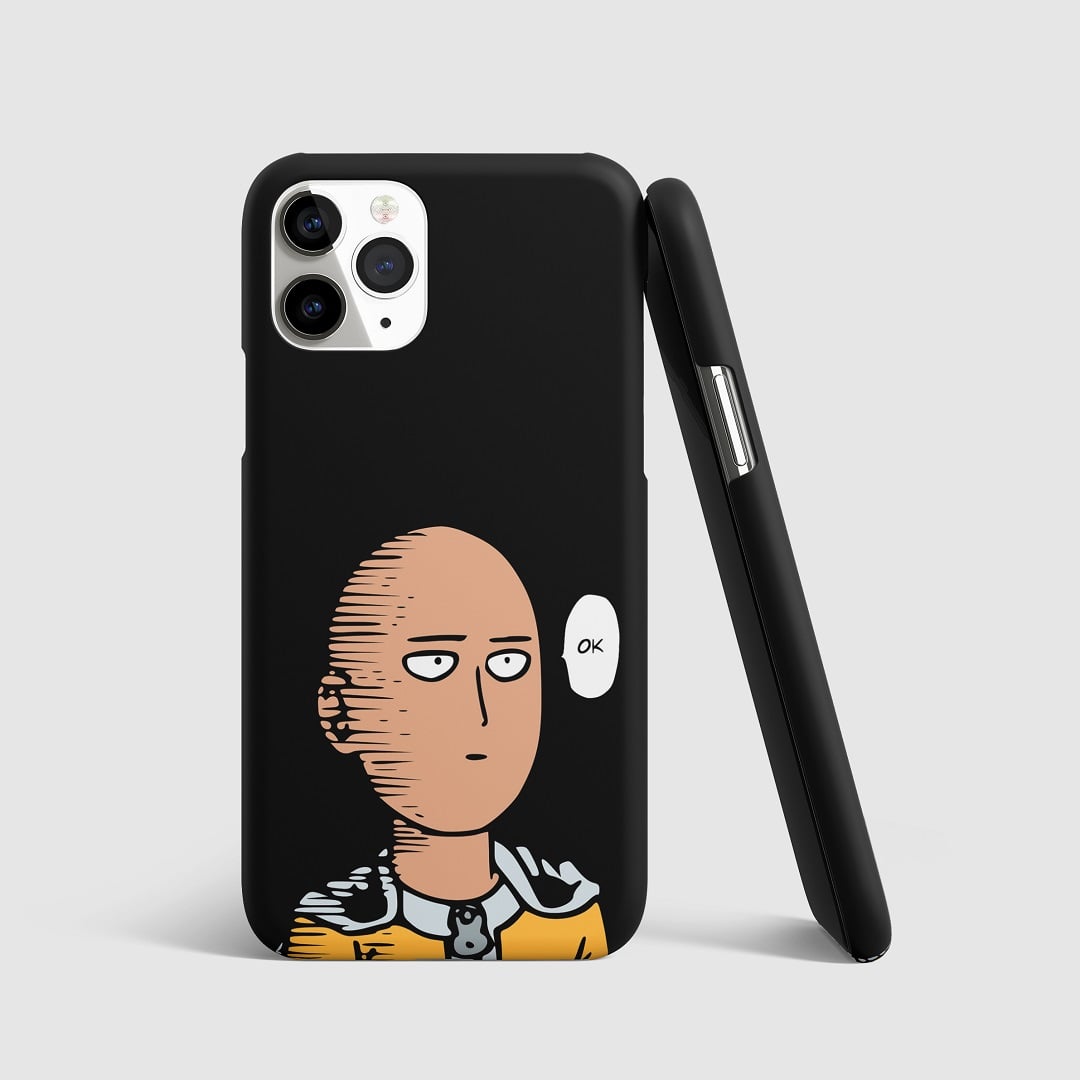 Iconic "Ok" expression of Saitama from "One Punch Man" on phone cover.