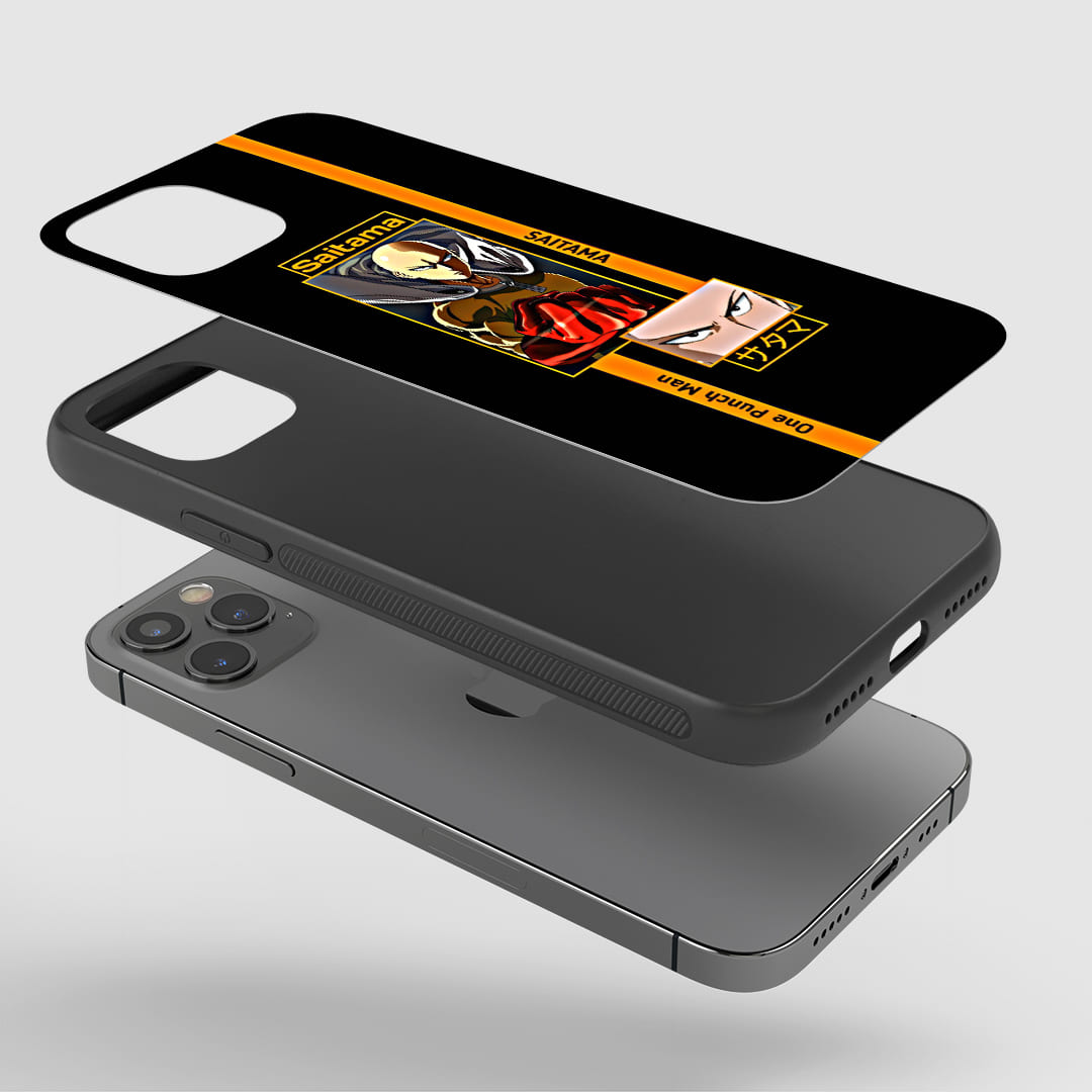 Saitama One Punch Man Phone Case installed on a smartphone, offering robust protection and a dynamic design.