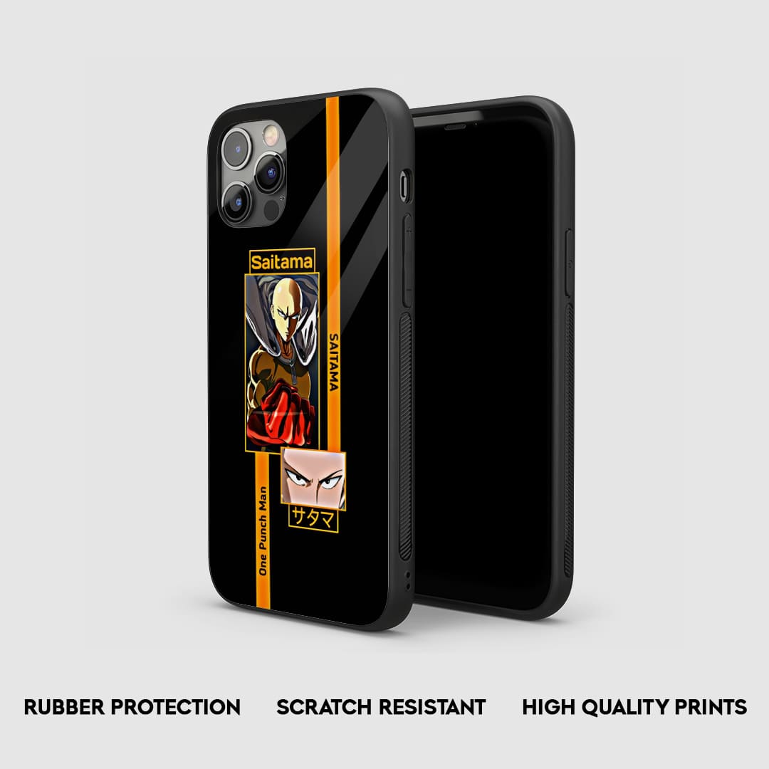 Side view of the Saitama One Punch Man Armored Phone Case, highlighting its thick, protective silicone material.