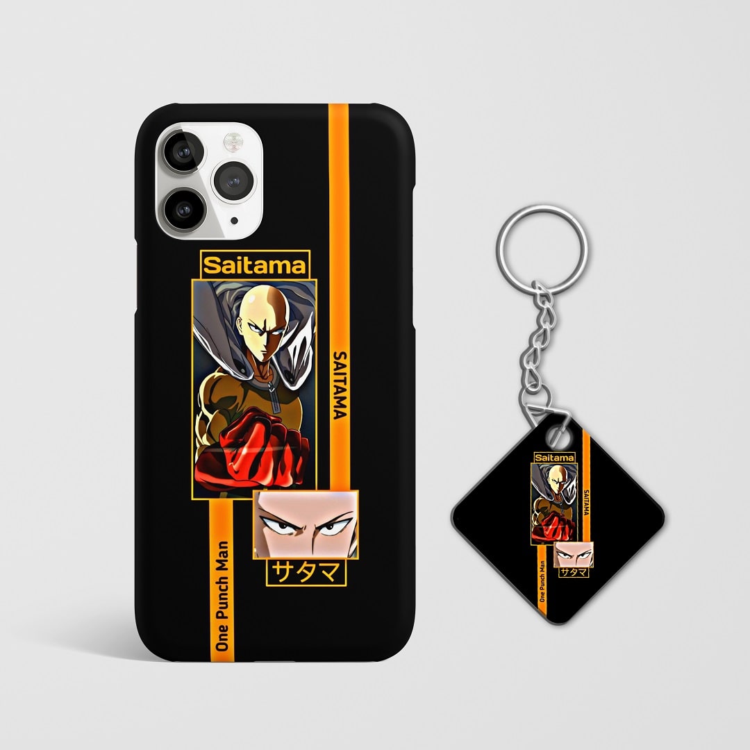 Close-up of Saitama’s intense expression during a punch on phone case with Keychain.