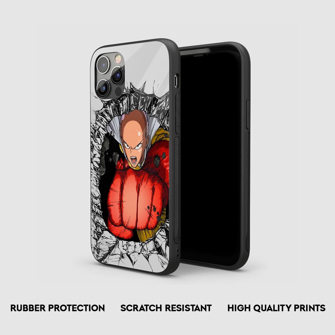 Side view of the Saitama Punch Armored Phone Case, highlighting its thick, protective silicone material.