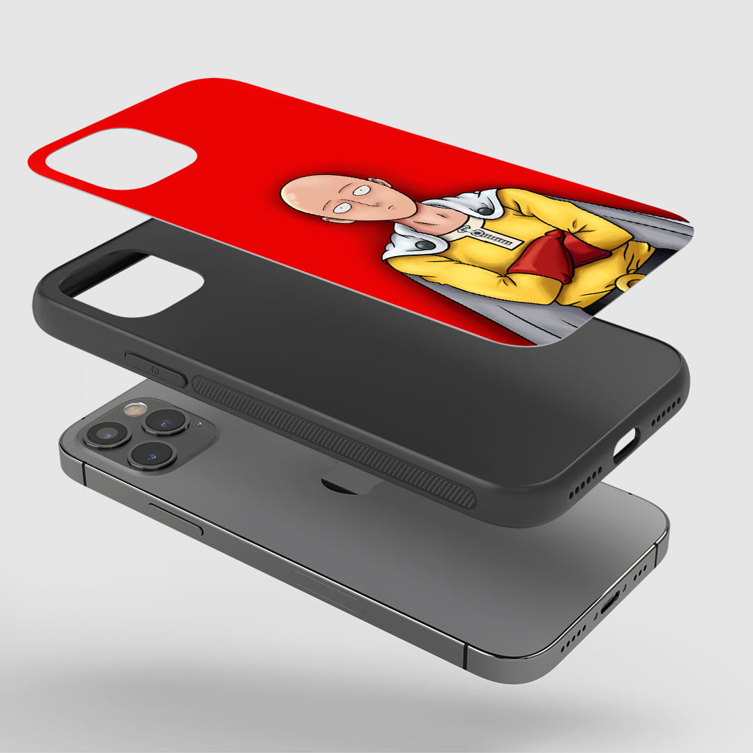 Saitama Red Phone Case installed on a smartphone, offering robust protection and a dynamic design.