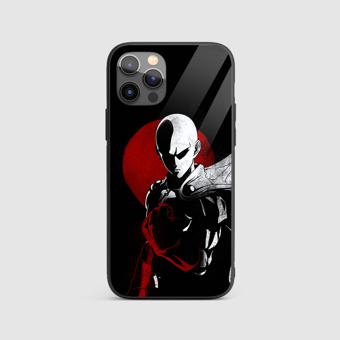 Saitama Red & Black Silicon Armored Phone Case featuring intense artwork of Saitama.