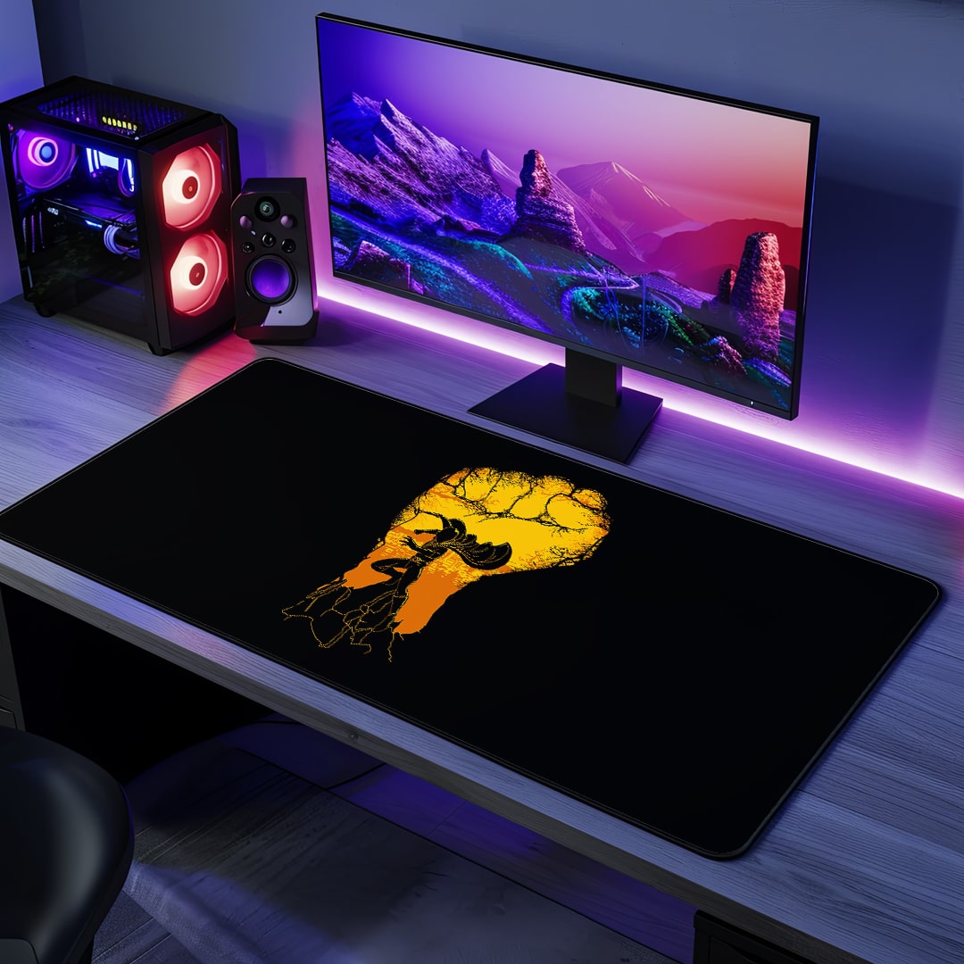 Saitama Silhouette Desk Mat with minimalist anime design
