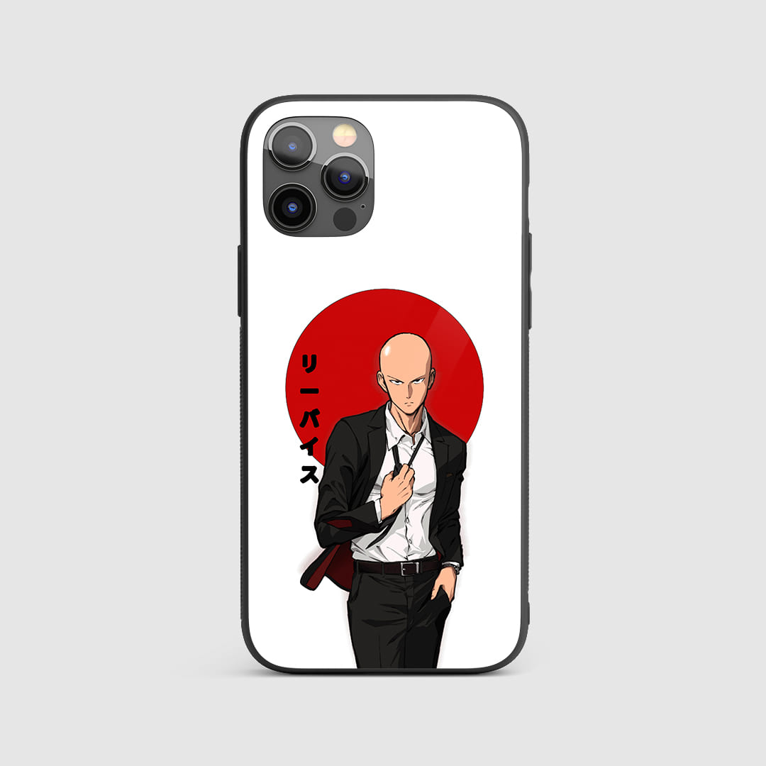 Saitama White & Red Silicon Armored Phone Case featuring intense artwork of Saitama.