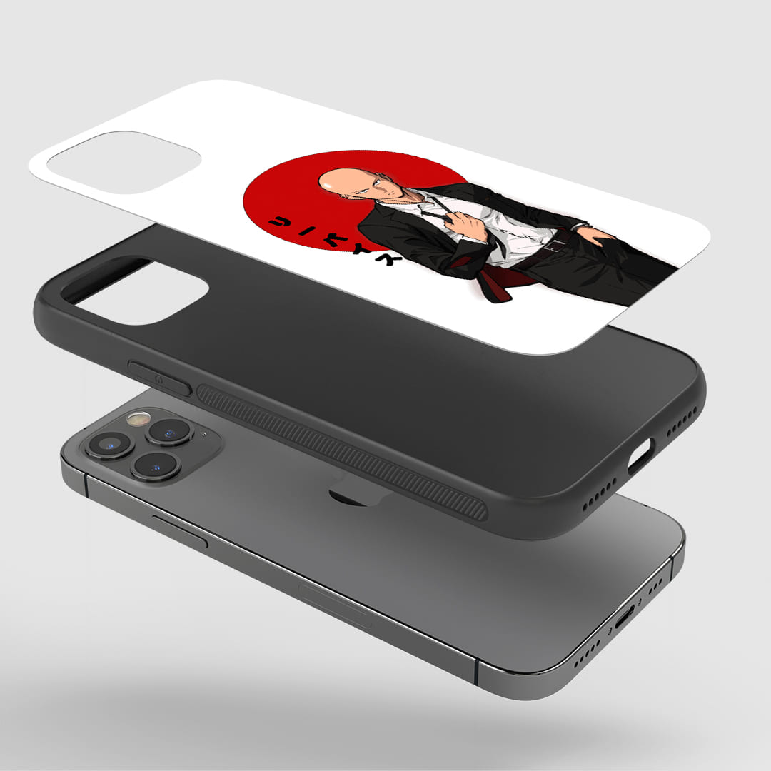 Saitama White & Red Phone Case installed on a smartphone, offering robust protection and a dynamic design.