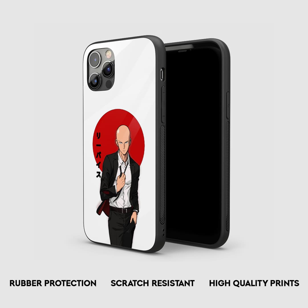 Side view of the Saitama White & Red Armored Phone Case, highlighting its thick, protective silicone material.