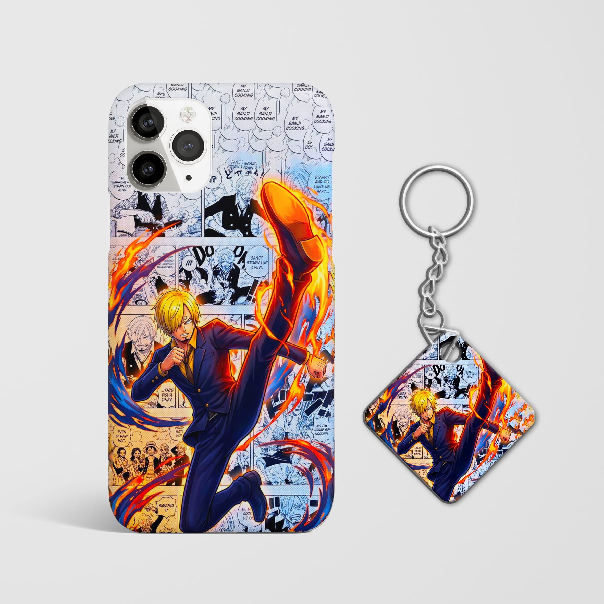 One piece sanji action pose mobile cover with Keychain