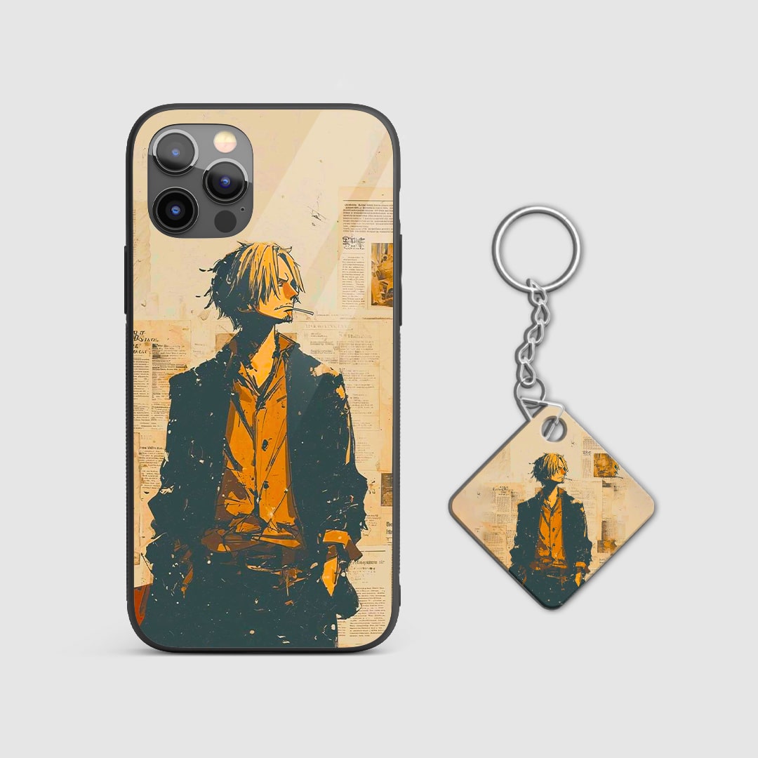 Sanji Monochrome Newspaper Artwork Armored Phone Cover with Keychain