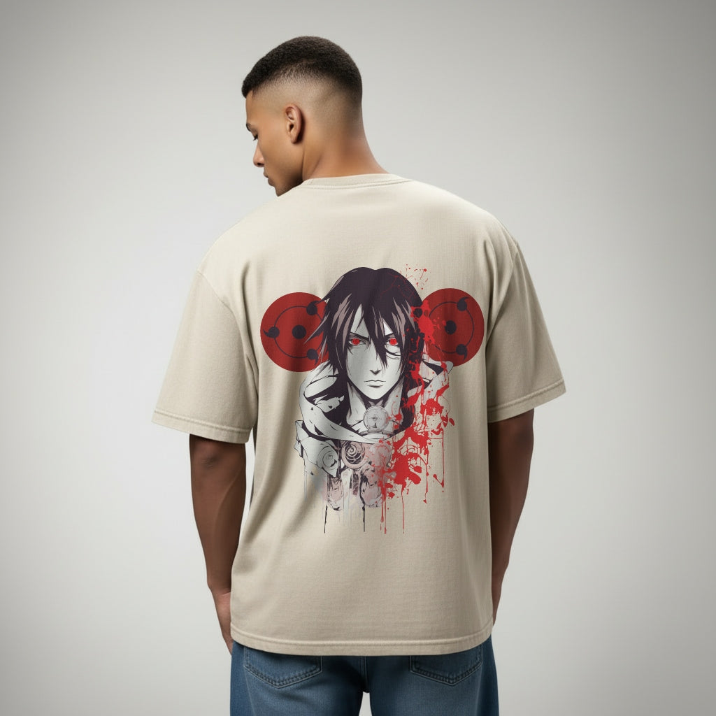 Sasuke Sharingan oversized anime T-shirt back print streetwear anime design