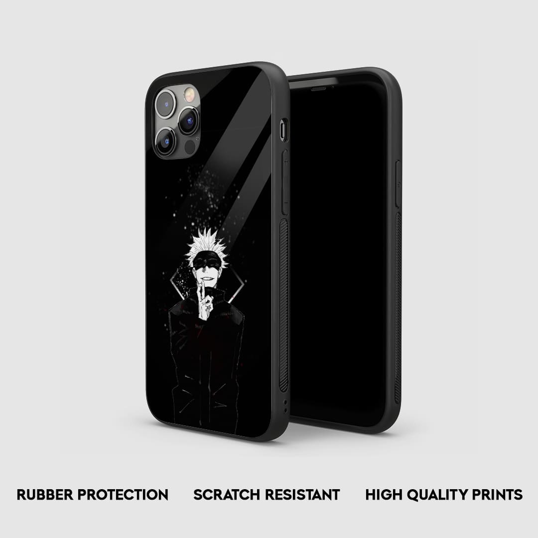 Side view of the Satoru Black Armored Phone Case, showcasing its thick, protective silicone.