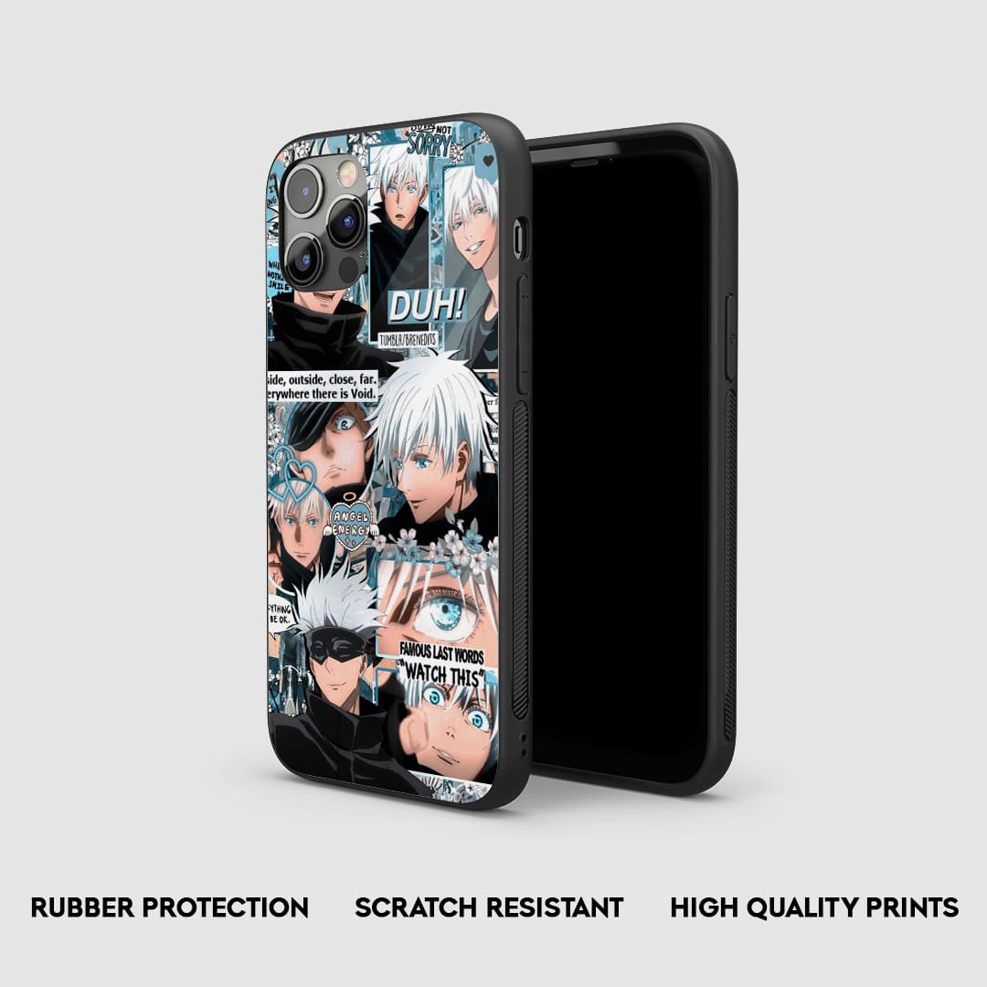 Side view of the Satoru Collage Armored Phone Case, highlighting its thick, protective silicone.