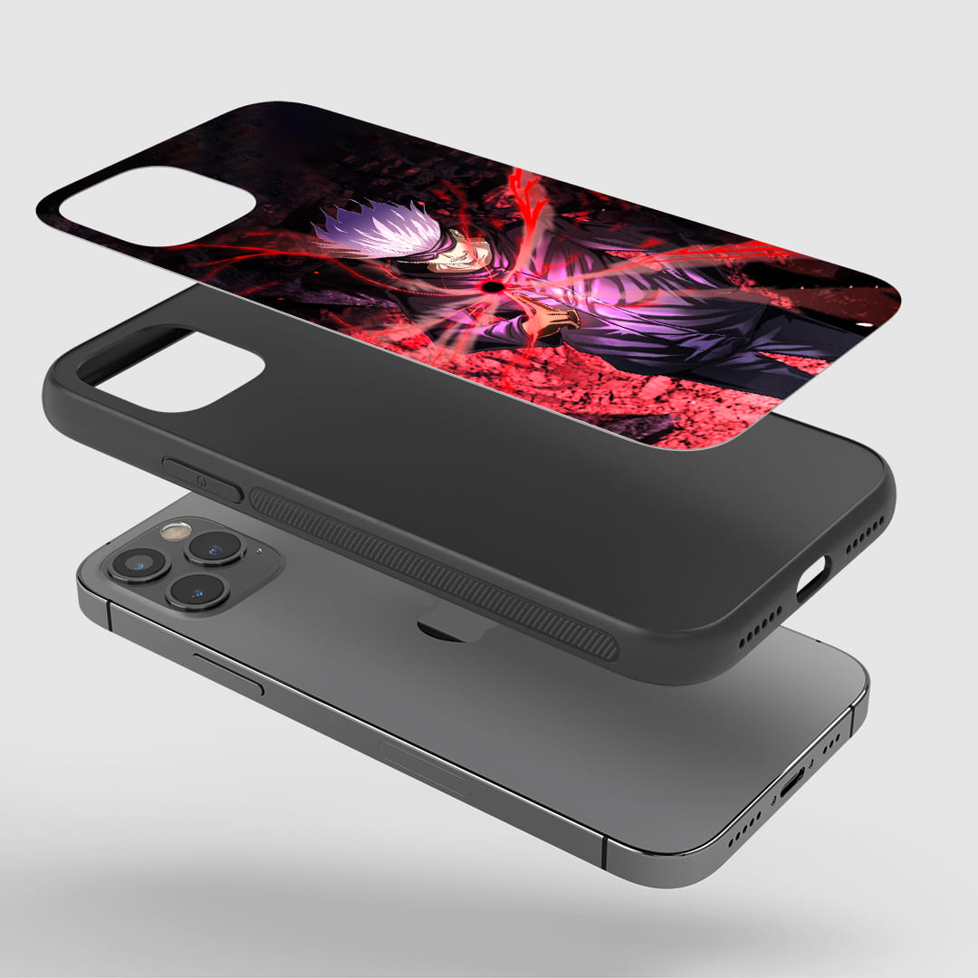 Satoru Cursed Phone Case installed on a smartphone, providing full access to all controls and ports.