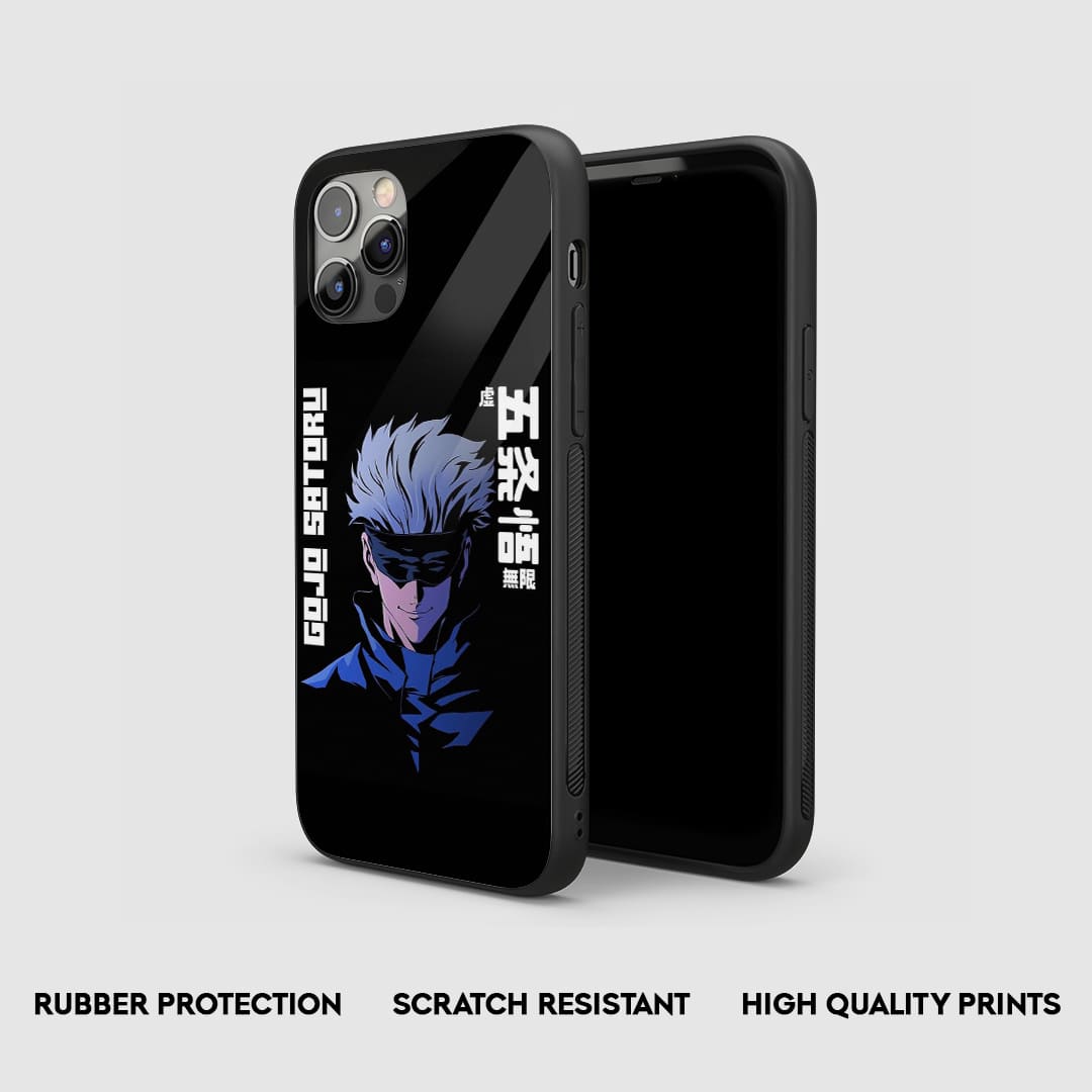 Side view of the Satoru Gojo Dark Armored Phone Case, showcasing its thick, protective silicone.