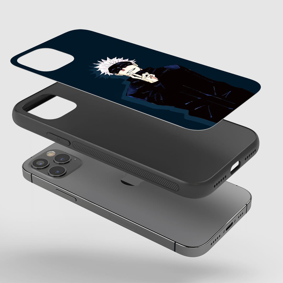 Satoru Gojo Phone Case installed on a smartphone, ensuring complete functionality of all buttons and ports.